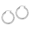 thumbnail image 1 of Sterling Silver Rhodium-plated 3.00mm Satin Diamond-cut Hoop Earrings, 1 of 3