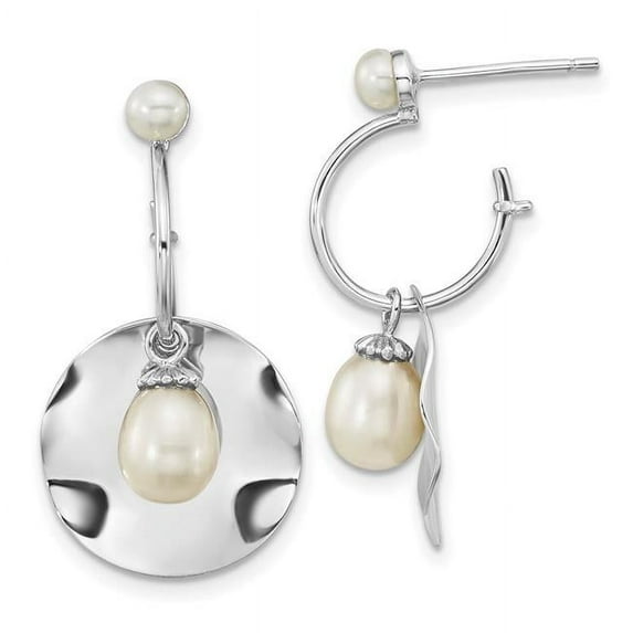 Sterling Silver Rhodium-plated 3-6mm White Rice Freshwater Cultured Pearl Dangle Earrings