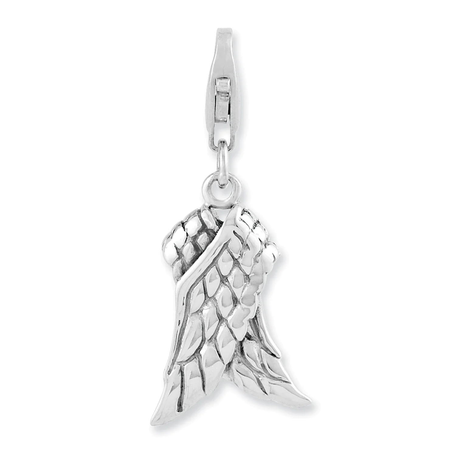 Amore La Vita  Sterling Silver Rhodium-plated Polished 3-D Wings Charm with Fancy Lobster Clasp