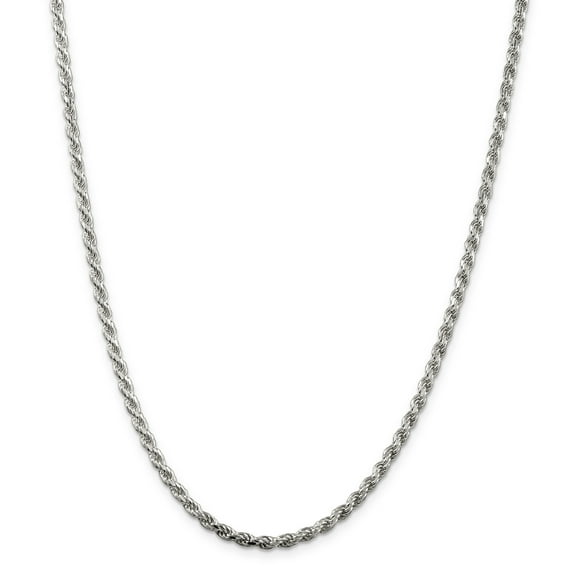 Sterling Silver Rhodium-plated 3mm Diamond Cut Rope Chain Necklace Size 30