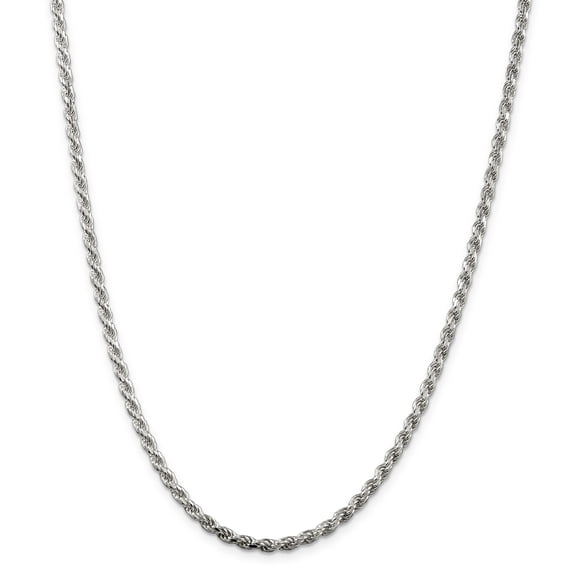Sterling Silver Rhodium-plated 3mm Diamond-cut Rope Chain (Weight: 21.54 Grams, Length: 24 Inches)