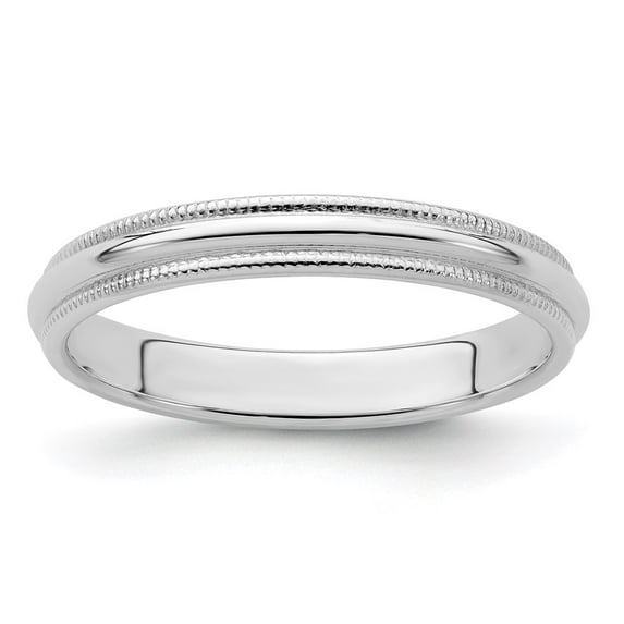 Sterling Silver Rhodium-plated 3mm Half Round Milgrain Size 10 Band