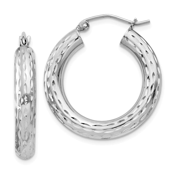 Sterling Silver Rhodium-plated 4.00mm Diamond-cut Hoop Earrings