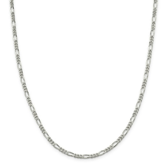 Sterling Silver Rhodium-plated 4mm Figaro Chain Necklace Size 22