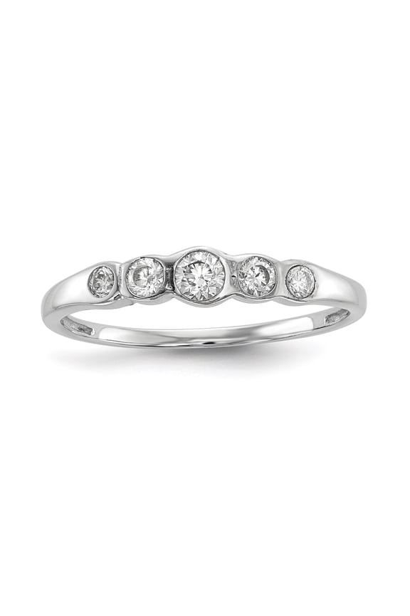Sterling Silver Rhodium-plated 5-stone Bezel Set CZ Ring Q-QR6626-7