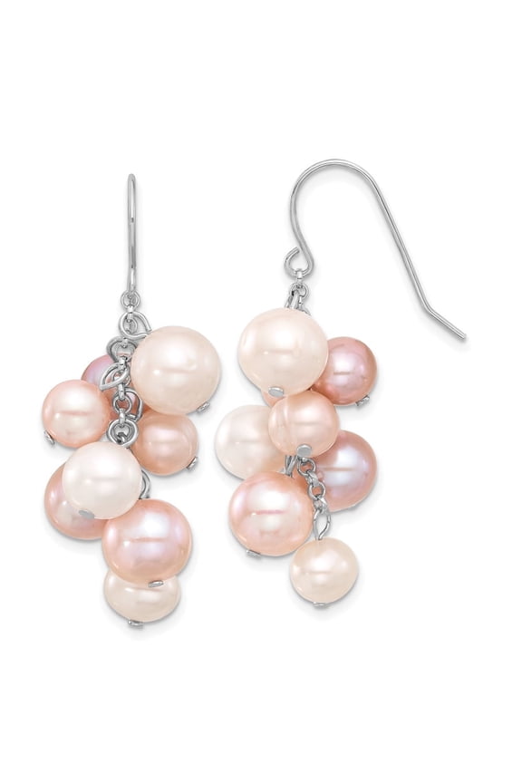 Rhodium-plated 6-10mm Multicolor Near-Round Freshwater Cultured Pearl Dangle Earrings