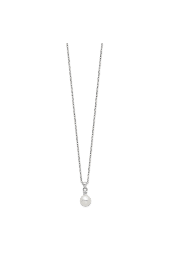 Sterling Silver Rhodium-plated 6-7mm White Button FWC Pearl CZ Necklace