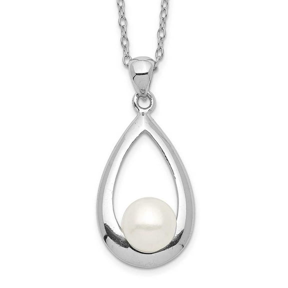 Sterling Silver Rhodium-plated 6-7mm White Button Freshwater Cultured Pearl 17 inch Necklace QH5496