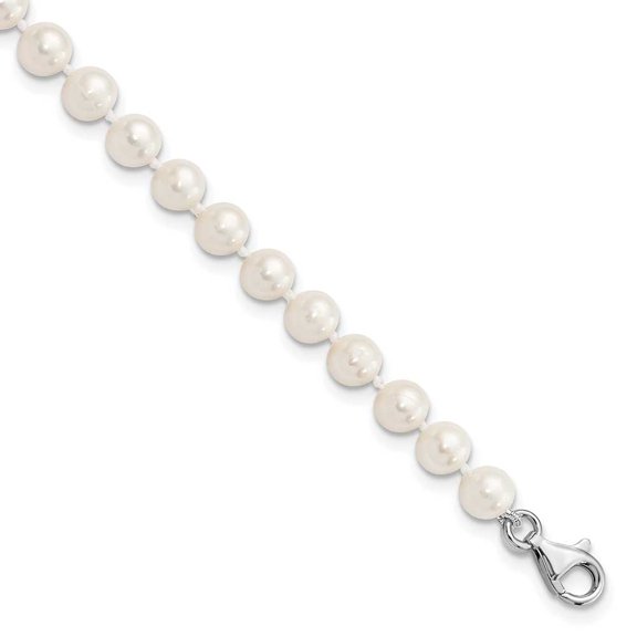 Sterling Silver Rhodium-plated 6-7mm White Near-Round Freshwater Cultured Pearl 8.5 inch with 2 inch Extension Anklet QH5447