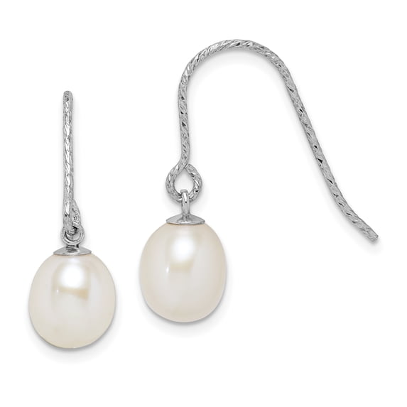 Sterling Silver Rhodium-plated 6-7mm White Rice FWC Pearl Dangle Earrings