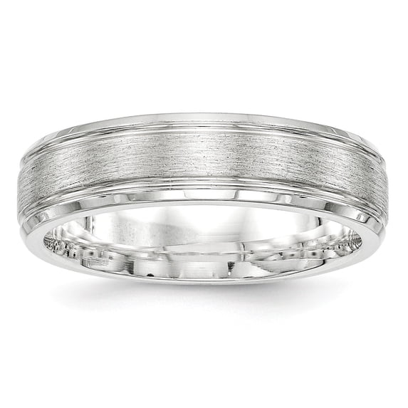 Sterling Silver Rhodium-plated 6mm Brushed Fancy Band Size 12