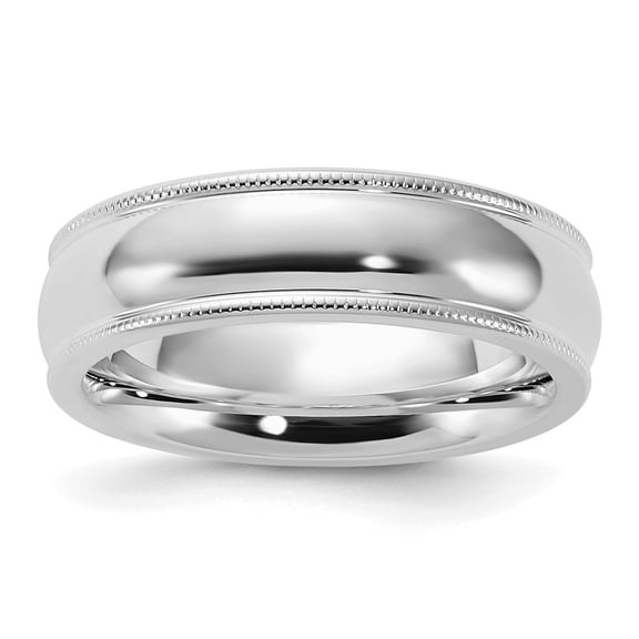 Sterling Silver Rhodium-plated 6mm Comfort Fit Milgrain Size 6 Band