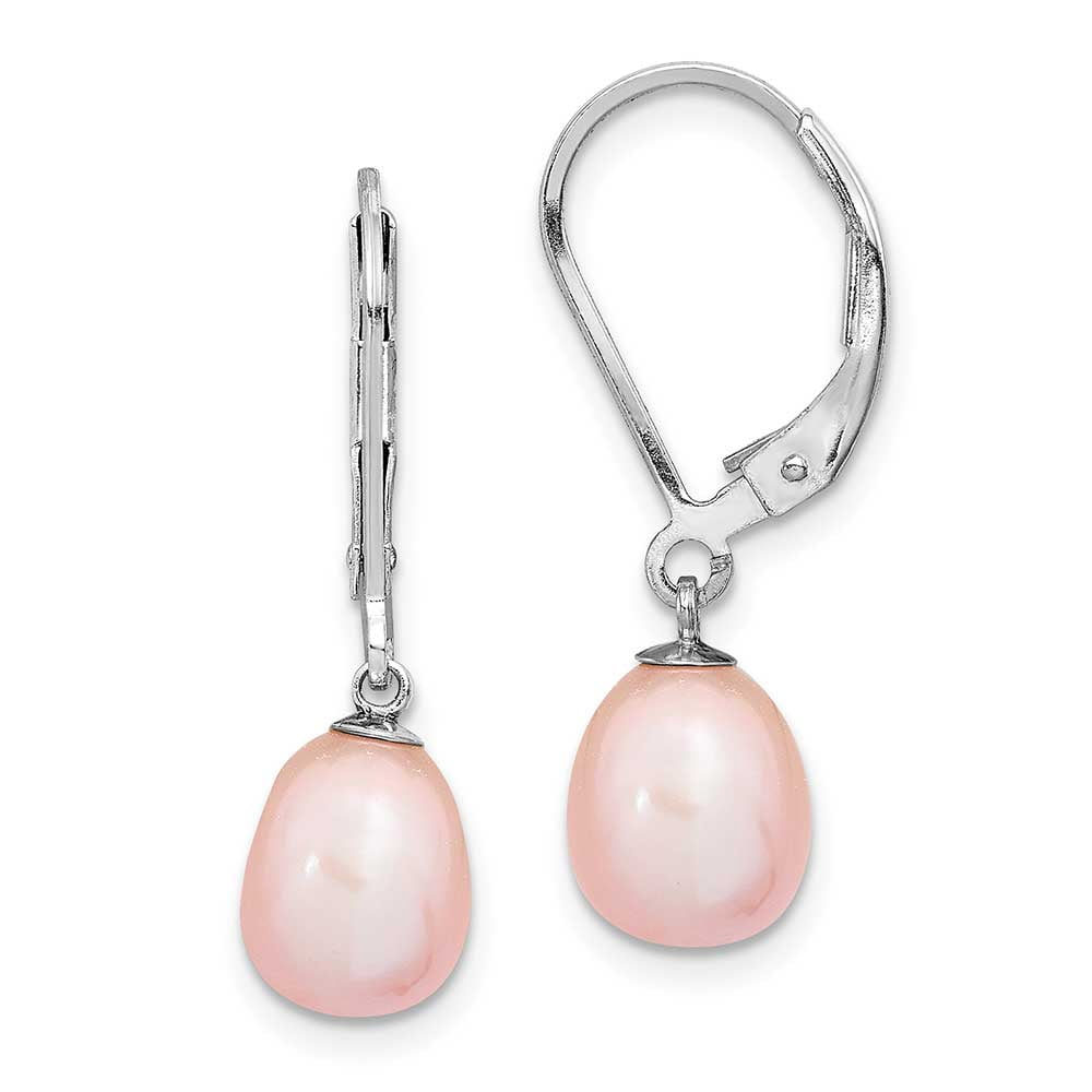 PRECIOUS ACCENTS Sterling Silver Rhodium-plated 7-8mm Pink Freshwater Cultured Pearl Leverback Earrings