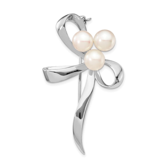 Sterling Silver Rhodium-plated 7-8mm White Button FWC Pearl Brooches Pin