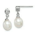 thumbnail image 1 of Sterling Silver Rhodium-plated 7-8mm White FreshwaterC Pearl Cubic Zirconia Post Dangle Ear, 1 of 1