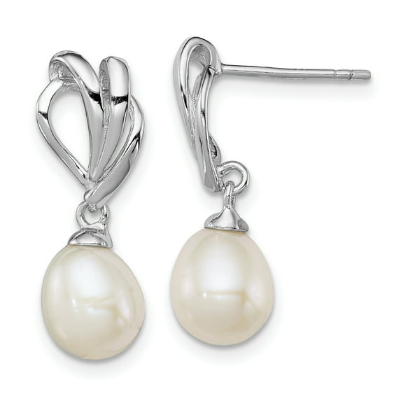 Sterling Silver Rhodium-plated 7-8mm White FreshwaterC Pearl Post Dangle