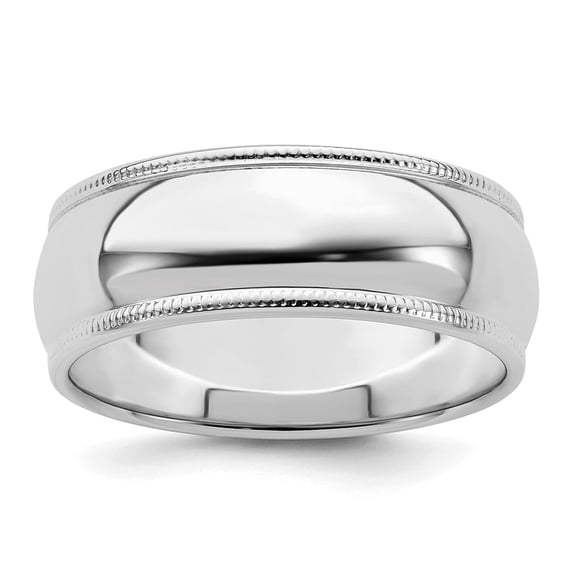 Sterling Silver Rhodium-plated 7mm Half Round Milgrain Size 6 Band