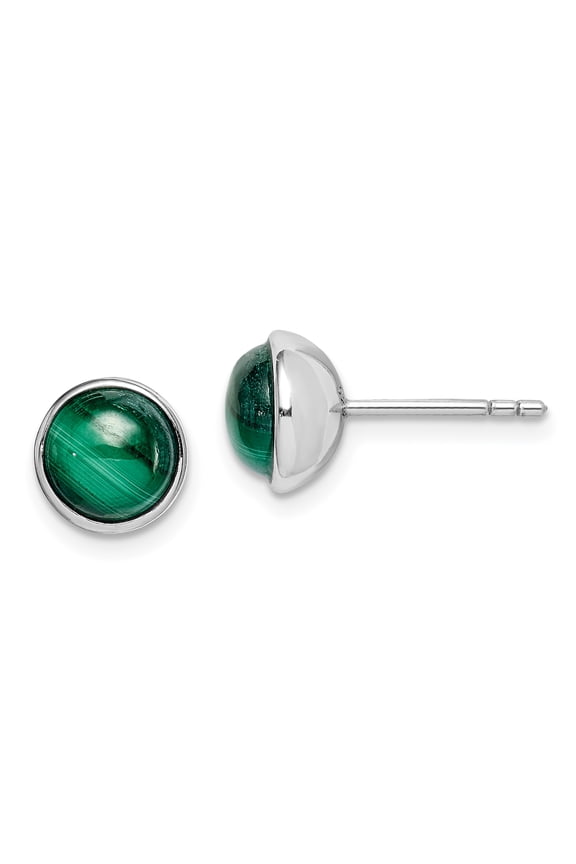 Sterling Silver Rhodium-plated 7mm Malachite Post Earrings