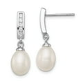thumbnail image 1 of Sterling Silver Rhodium-plated 8-9mm White FWC Pearl CZ Post Dangle Ear, 1 of 2