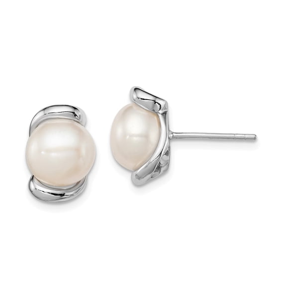 Sterling Silver Rhodium-plated 8-9mm White FWC Pearl Post Earrings