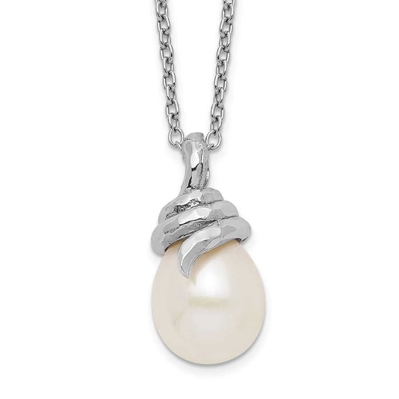 Sterling Silver Rhodium-plated 8-9mm White Teardrop Freshwater Cultured Pearl 17 inch Necklace QH5493