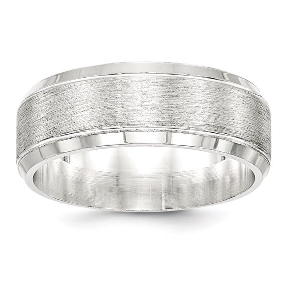 Sterling Silver Rhodium-plated 8mm Brushed Fancy Band Size 9 QWB120BRH