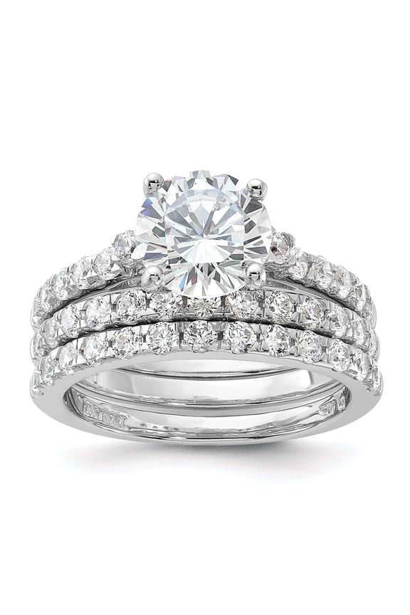 Sterling Silver Rhodium-plated 8mm CZ Ring & 2 CZ Band Set QR6934