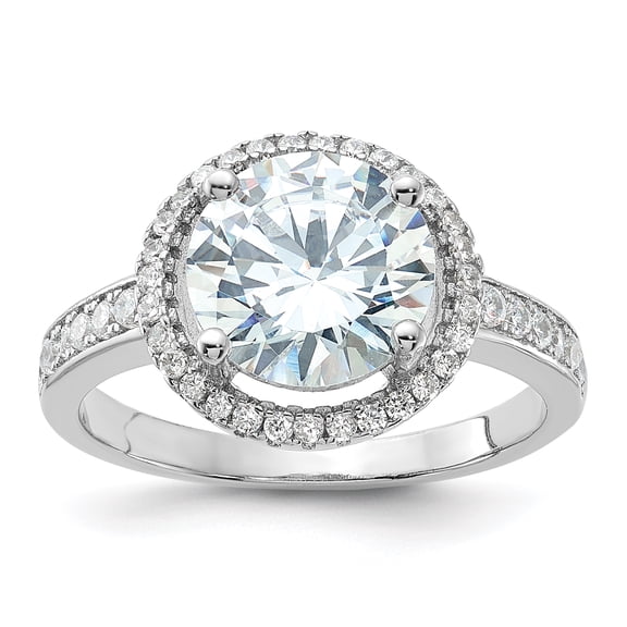 Sterling Silver Rhodium-plated 8mm Center Halo CZ Ring QR6947