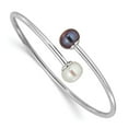 thumbnail image 1 of Sterling Silver Rhodium-plated 9-10mm Black and White Freshwater Cultured Pearl Flexible Cuff Bangle, 1 of 4