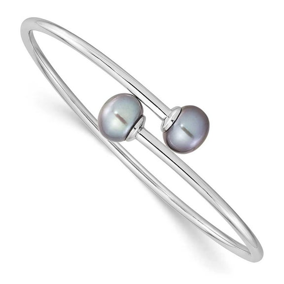 Sterling Silver Rhodium-plated 9-10mm Grey Button Freshwater Cultured Pearl Bracelet