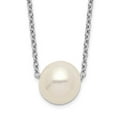 thumbnail image 1 of Sterling Silver Rhodium-plated 9-10mm White Rice Freshwater Cultured Pearl Necklace, 1 of 3