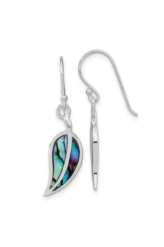 Finest Gold Sterling Silver Rhodium-Plated Abalone Leaf Shepherd Hook Earrings
