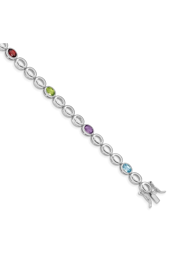 Sterling Silver Rhodium-plated Amethyst Blue Topaz Garnet Peridot Bracelet