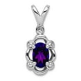 thumbnail image 1 of 925 Sterling Silver Polished Amethyst and Diamond Pendant Necklace 17x8mm Wide Pendant for Women, 1 of 2