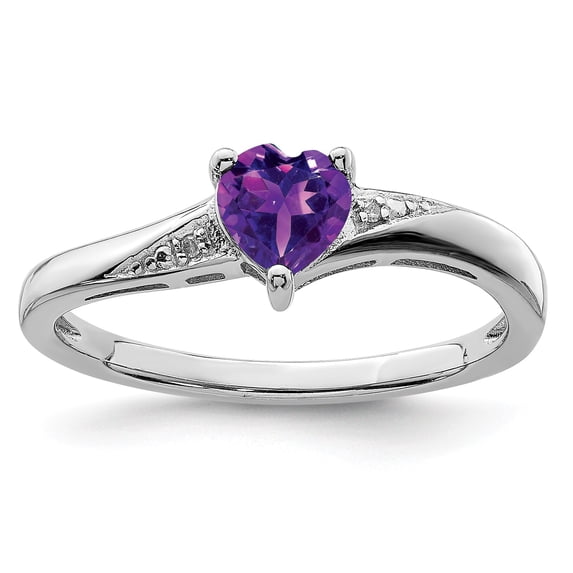 Sterling Silver Rhodium-plated Amethyst Diamond Ring - Size 7