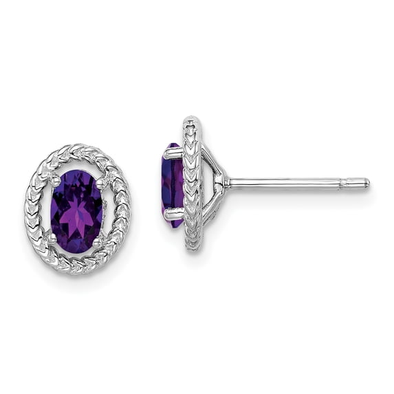 Sterling Silver Rhodium-plated Amethyst Oval Post Stud Earrings