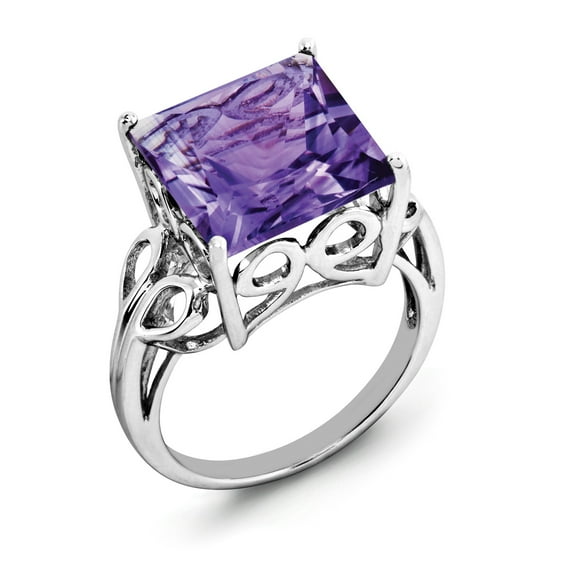Sterling Silver Rhodium-plated Amethyst Ring - Size 6