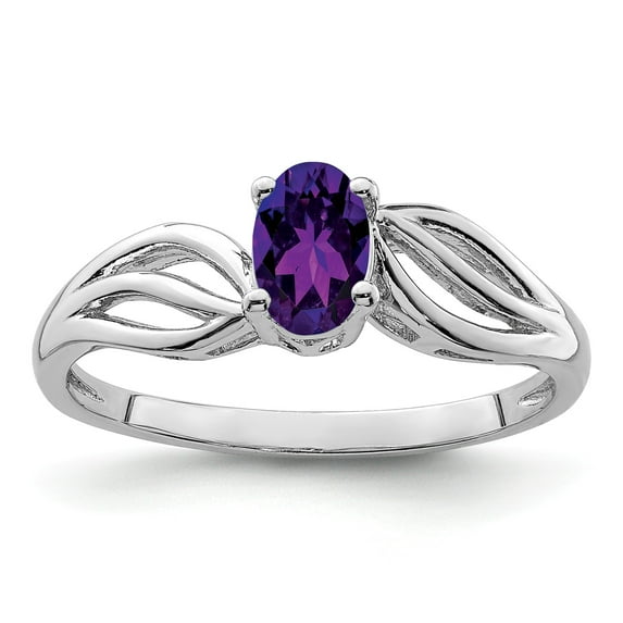 Sterling Silver Rhodium-plated Amethyst Ring - Size 8