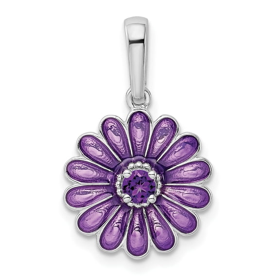 Sterling Silver Rhodium-plated Amethyst and Enamel Pendant QC9319
