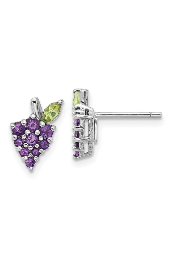 Sterling Silver Rhodium-plated Amethyst and Peridot Grape Post Earrings
