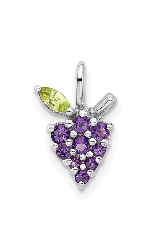 Sterling Silver Rhodium-plated Amethyst and Peridot Grapes Pendant