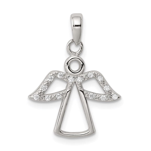 Sterling Silver Rhodium-plated Angel w/ Cubic Zirconia Wings Pendant