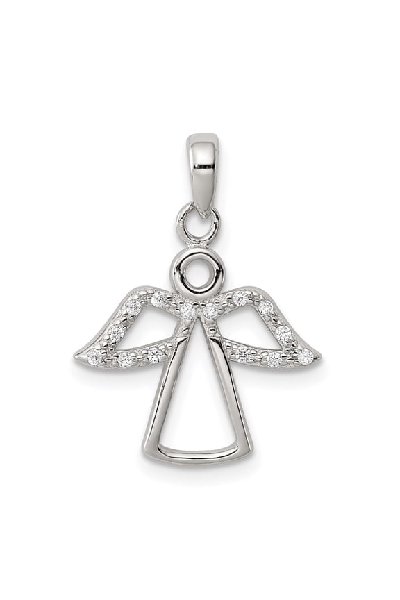Sterling Silver Rhodium-plated Angel w/ Cubic Zirconia Wings Pendant