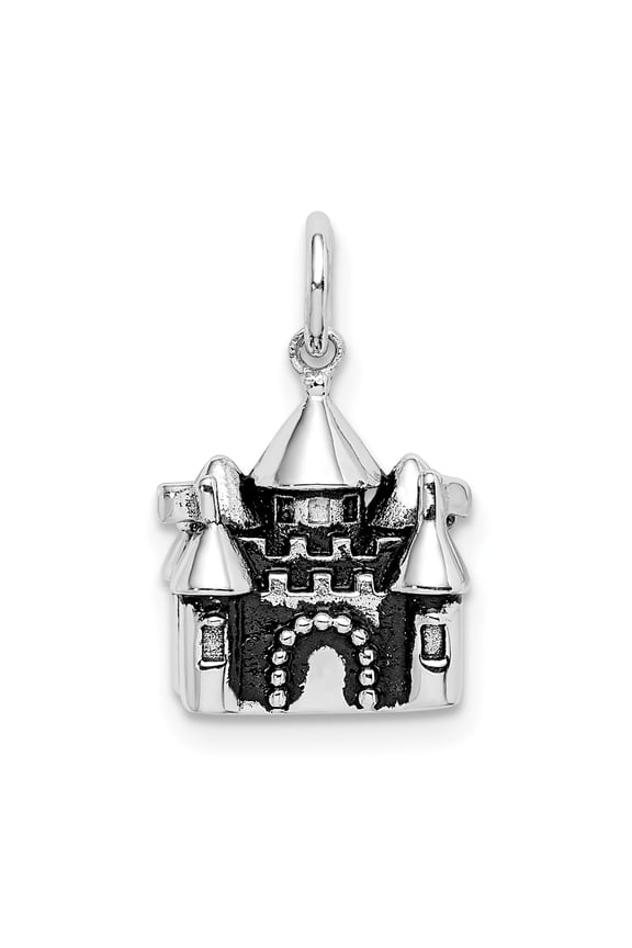 Sterling Silver Rhodium-plated Antiqued Castle Pendant QC9514