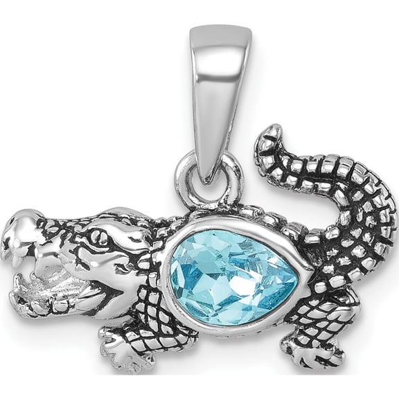 Sterling Silver Rhodium-plated Antiqued Crystal Inlay Alligator Pendant Material Primary Purity Flawless Handcrafted Beautiful Perfect for adding elegance to any outfit