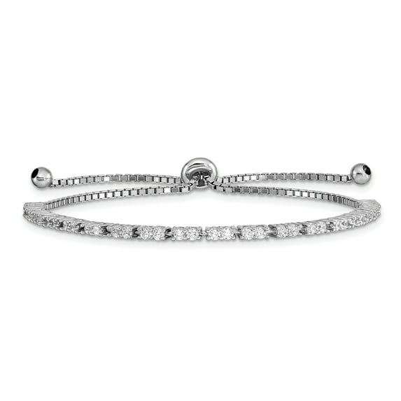 Sterling Silver Rhodium-plated April Birthstone Cubic Zirconia Adjustable Bracelet