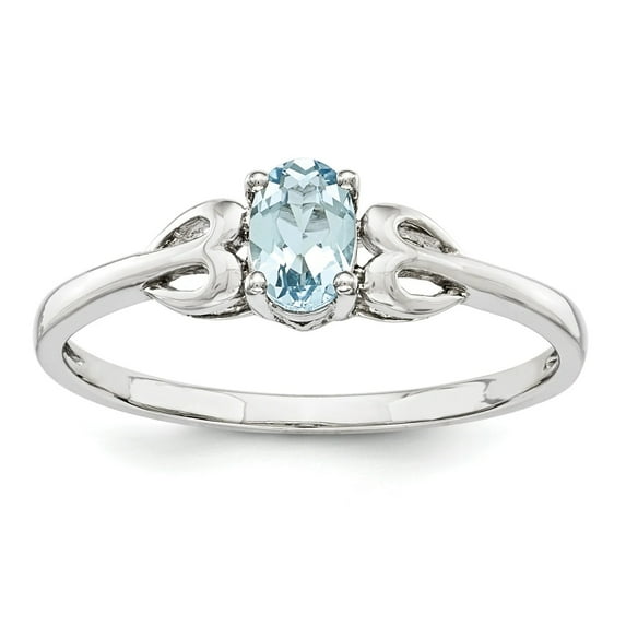 925 Sterling Silver Polished Aquamarine Ring Size 6 2mm Wide - .44 cwt - Jewelry Gift for Mom