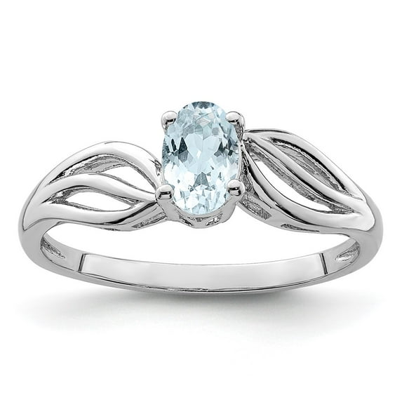 Sterling Silver Rhodium-plated Aquamarine Ring