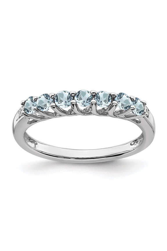 Sterling Silver Rhodium-plated Aquamarine and Diamond Ring