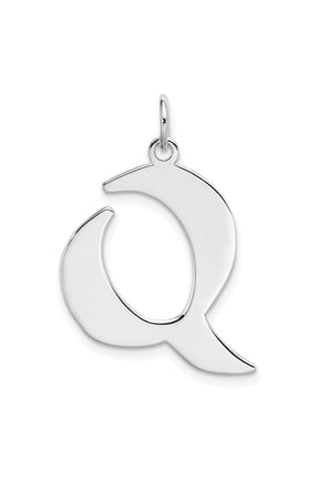 Sterling Silver Rhodium-plated Artisan Block Letter Q Initial Charm Q-QC5089Q